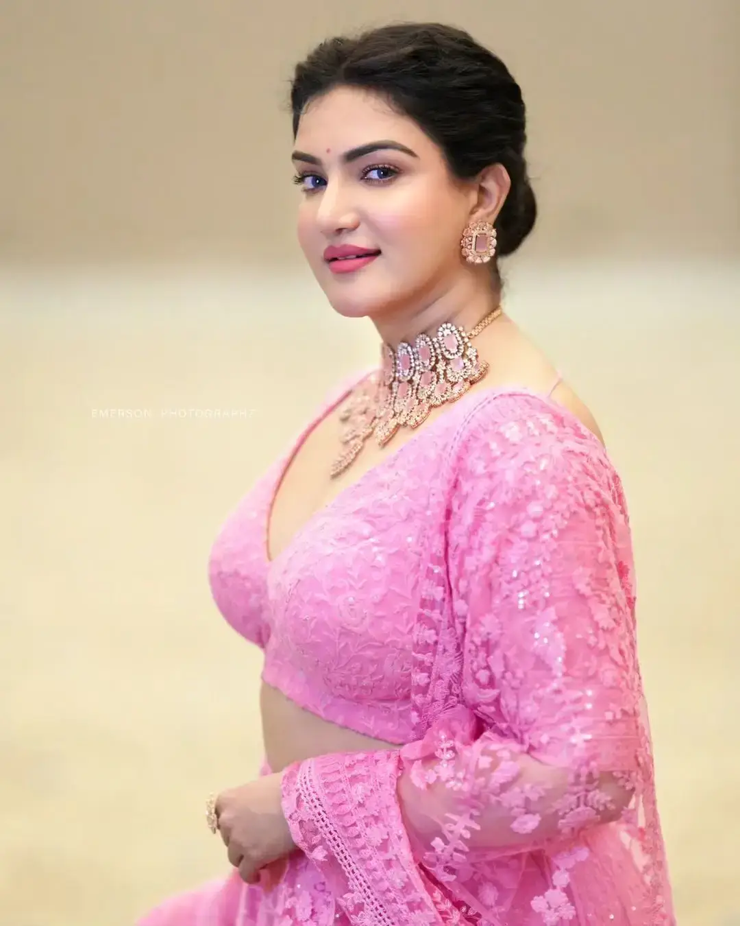 Beautiful Indian Actress Honey Rose in Pink Lehenga Choli